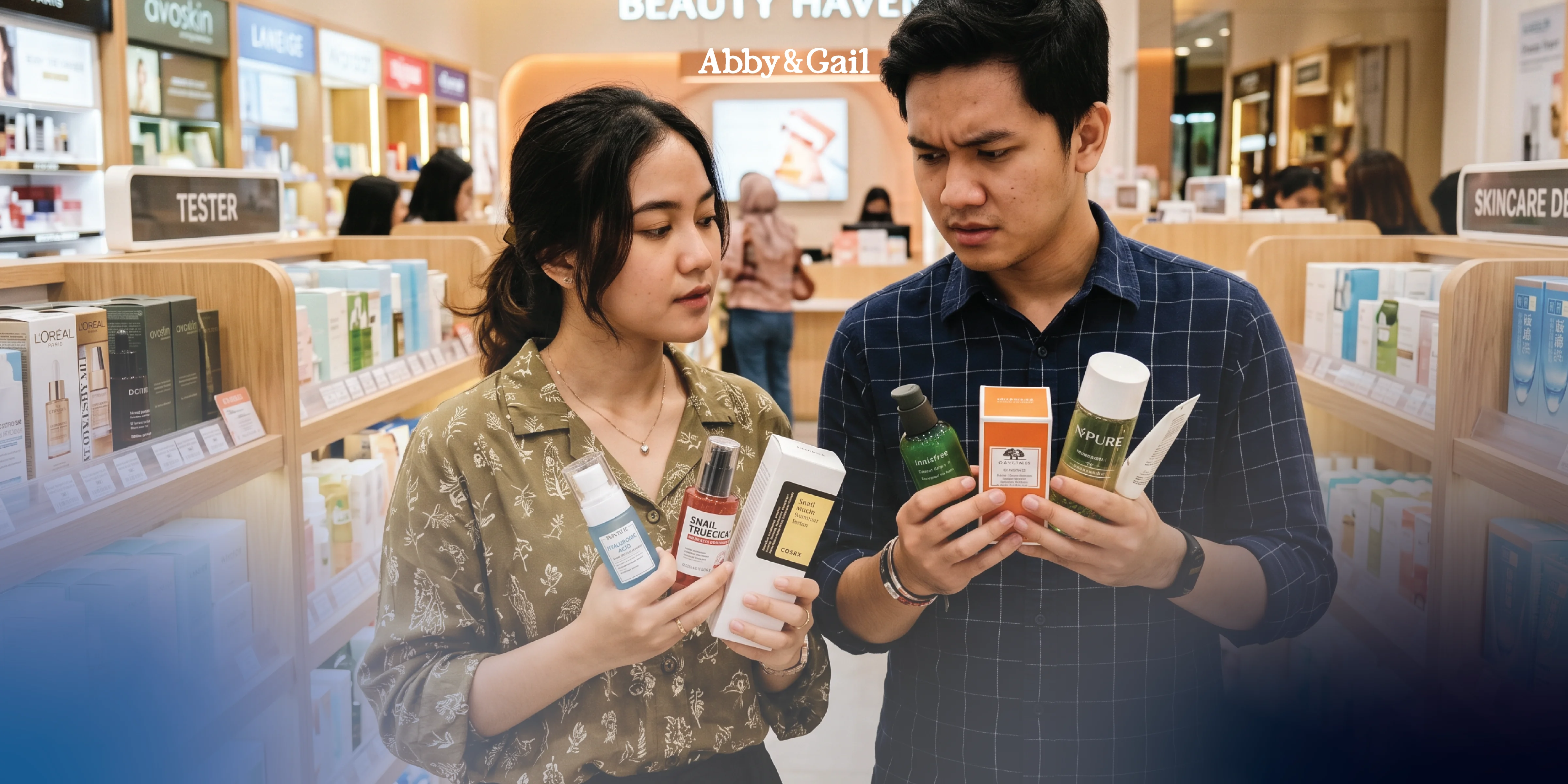 Ilustrasi cowok malu belanja skincare